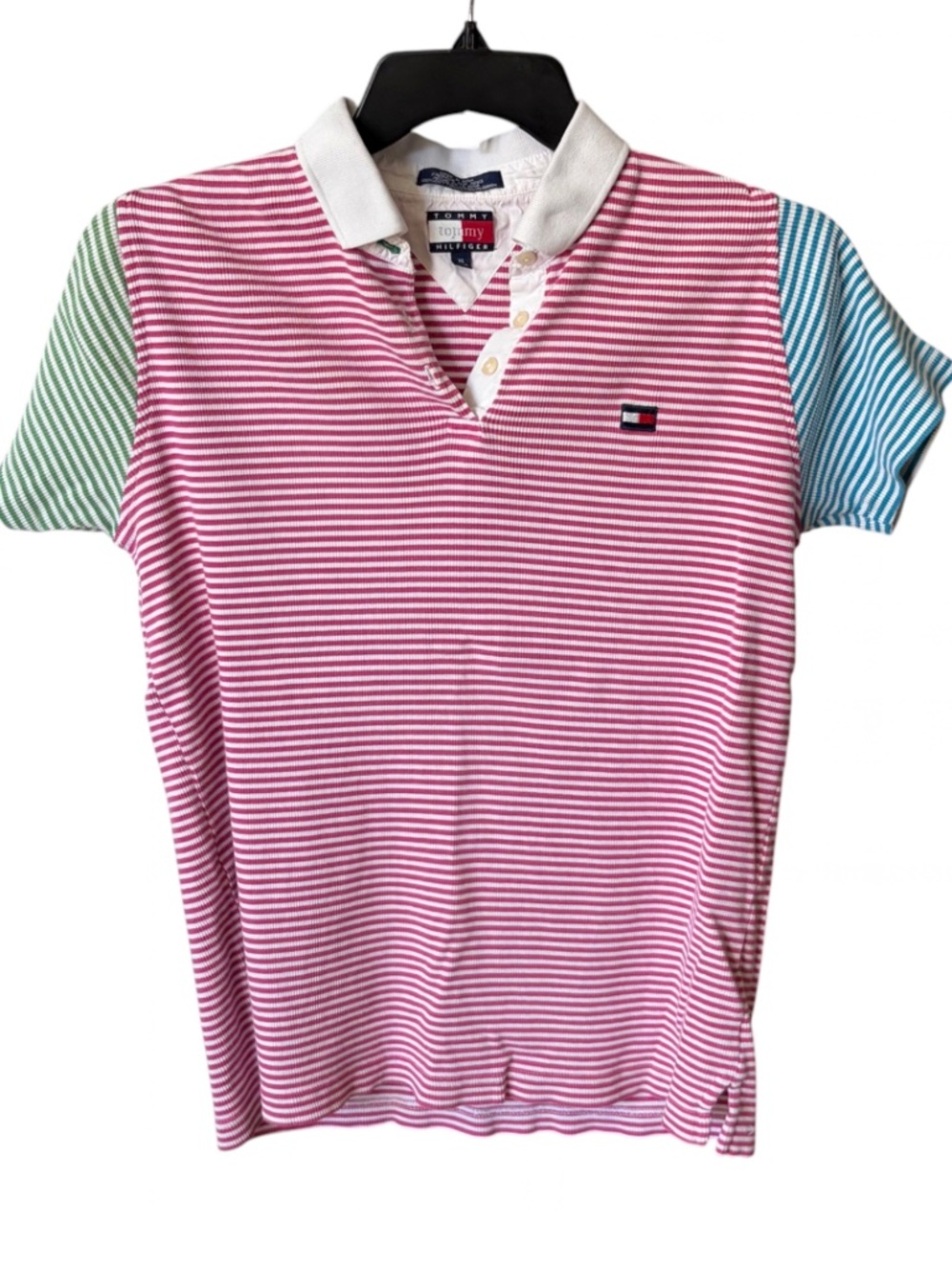 Vintage Women's Tommy Hilfiger Colorblock Striped Polo Shirt